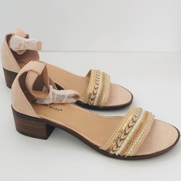 New Women's Top Moda Blush Beaded Vision Sandal Wrap Around Ankle Size 7.5 Suede - Picture 6 of 9